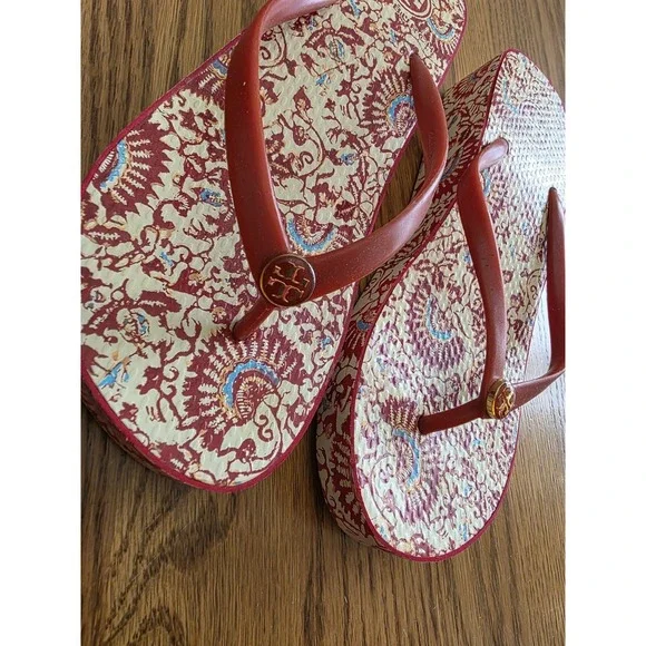 Tory Burch Thandie Wedge Flip Flop Rubber Hawaii Exclusive Print 8.5 - Picture 6 of 11
